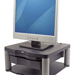 SOPORTE MESA MONITOR LCD FELLOWES PREMIUM PLUS GRAFITO / AJUSTABLE 5 ALTURAS / BANDEJA DE ALMACENAMIENTO / P/N: 91695