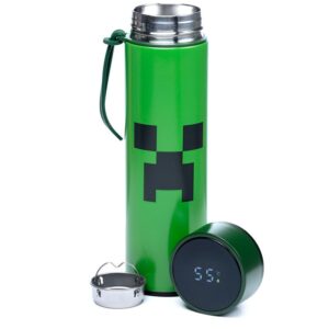 BOTELLA TERMO ACERO INOX MINECRAFT CREEPER / TERMOMETRO EN TAPA / FRIOS HASTA 24 H - CALIENTES HASTA 6 H / 450 ml