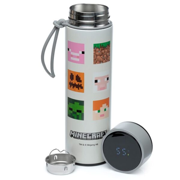 BOTELLA TERMO ACERO INOX MINECRAFT CARAS / TERMOMETRO EN TAPA / FRIOS HASTA 24 H - CALIENTES HASTA 6 H / 450 ml