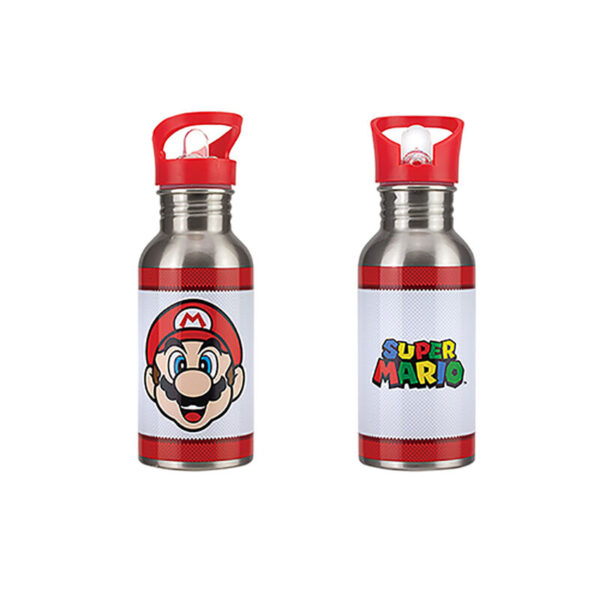 BOTELLA METALICA CON PAJITA SUPER MARIO 500 ML.