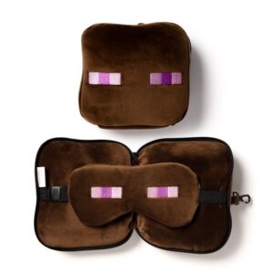 ALMOHADA VIAJE CON ANTIFAZ MINECRAFT ENDERMAN / 95% POLIESTER - 5% SPANDEX /  CON CREMALLERA PARA GUARDAR EL ANTIFAZ
