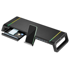 SOPORTE MONITOR EWENT PLEGABLE RGB / CON CAJON / SOPORTE SMARTPHONE / HASTA 27" / 4XUSB 3.0 / EW1268