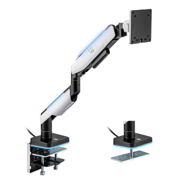 SOPORTE BRAZO MESA MONITOR EWENT ARTICULADO RGB / RESORTE GAS / HASTA 49" / 20 Kgr / NEGRO MATE - GRIS / EW1509