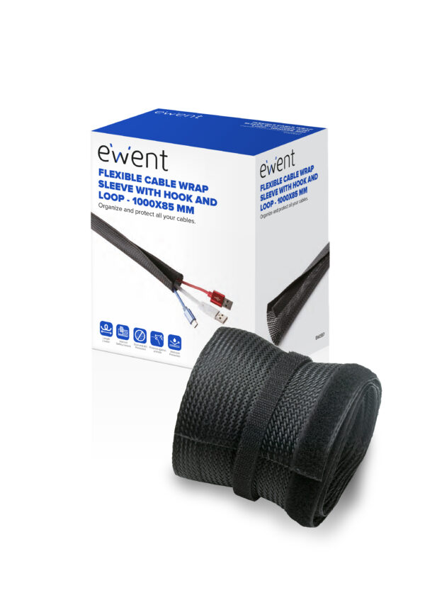 MANGUITO FLEXIBLE EWENT PARA ENVOLTURA CABLE CON CIERRE DE VELCRO / 1000X85 mm / ORGANIZA Y PROTEGE LOS CABLES / EW1557