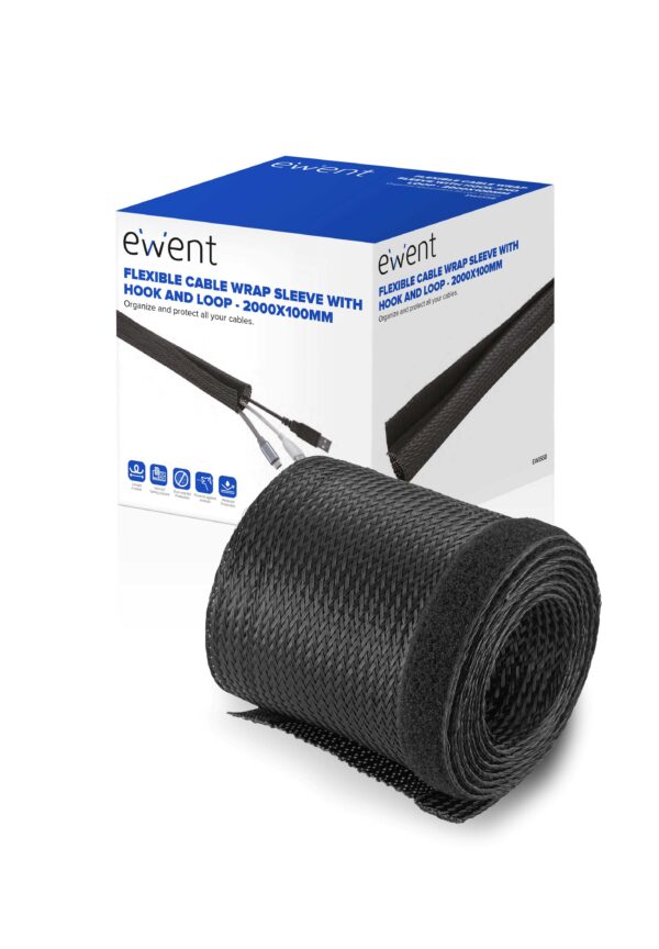 MANGUITO FLEXIBLE EWENT PARA ENVOLTURA CABLE CON CIERRE DE VELCRO / 2000X100 mm / ORGANIZA Y PROTEGE LOS CABLES / EW1558