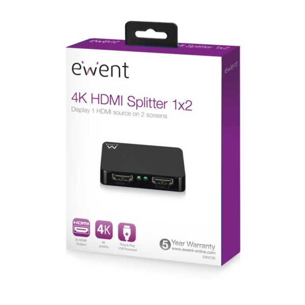 MINI SPLITTER DIVISOR 4K 60 HZ. HDMI 1x2 EW3720