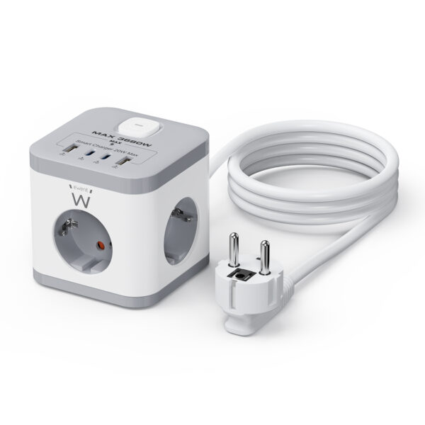 REGLETA ENCHUFES EWENT TORRE 3 SCHUCO / 2X USB-A 3 Amp / 2X USB-C 3 Amp / 1.5 m / EW3863