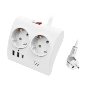 REGLETA EWENT 2 ENCHUFES SHUCO CON PROTECCION CON 2 PUERTOS USB-A Y 1 PUERTO USB-C / PARA ESCRITORIOS / BLANCO / (EW3870)