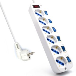 REGLETA EWENT 6 ENCHUFES SHUCO CON PROTECCION E INTERRUPTOR INDIVIDUAL PARA CADA SHUCO / CABLE 3 METROS /  (EW3932-3M)