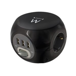 REGLETA ENCHUFES CARGADOR CASA RED EWENT EW3938 NEGRO CON 3 SCHUCO Y 3 USB 2.4 Amp