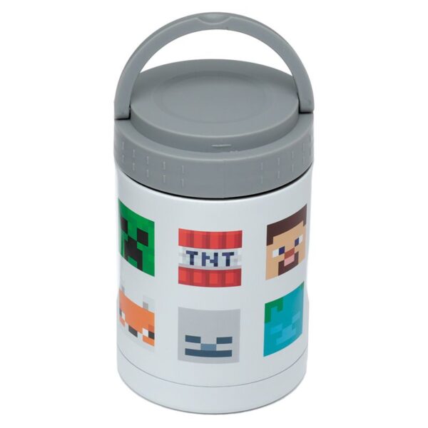 FIAMBRERAS TAPER TERMO PORTATIL MINECRAFT CARAS / 14X9X9 cm / ACERO INOX. - POLIPROPILENO - SILICONA / 500 ml