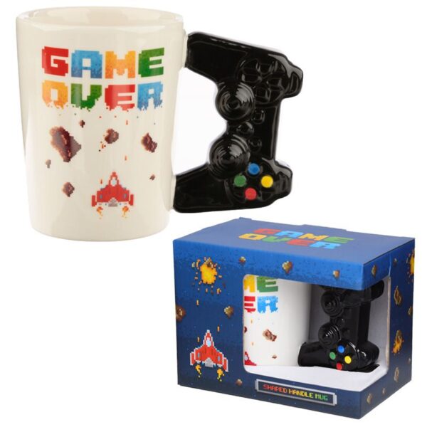 TAZA DESAYUNO MANDO VIDEOJUEGOS GAME OVER Y DIBUJOS PIXELS / 400 ml