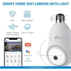 CAMARA VIGILANCIA NIVIAN TIPO BOMBILLA ROTATIVA WIFI / 2K / E27 / MICROFONO - ALTAVOZ / MICROSD HASTA 128GB / EXTERIOR CUBIERTO / NVS-IPC-BULB1