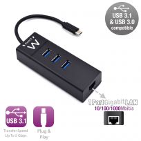 HUB USB TIPO C 3.1 EWENT / 3 X USB 3.1 / 1 X LAN 10/100/1000 RJ45 / EW1141