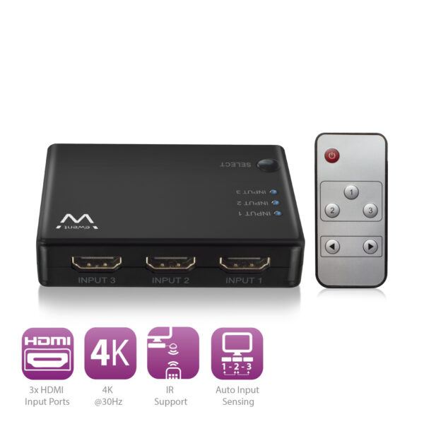 CONMUTADOR EWENT HDMI 3 ENTRADAS UNA SALIDA HDMI / 4K / EW3730