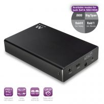CAJA EXTERNA DISCO DURO 2.5" SATA EWENT 2 UNIDADES HDD/SSD / RAID 0-1-JOBD-BIG / USB 3.2 / INCLUYE CABLES USB-C A USB-C Y USB-C A USB-A / EW7077