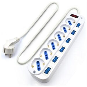 REGLETA EWENT 6 ENCHUFES SHUCO CON PROTECCION E INTERRUPTOR INDIVIDUAL PARA CADA SHUCO / CABLE 5 METROS /  (EW3932-5M)